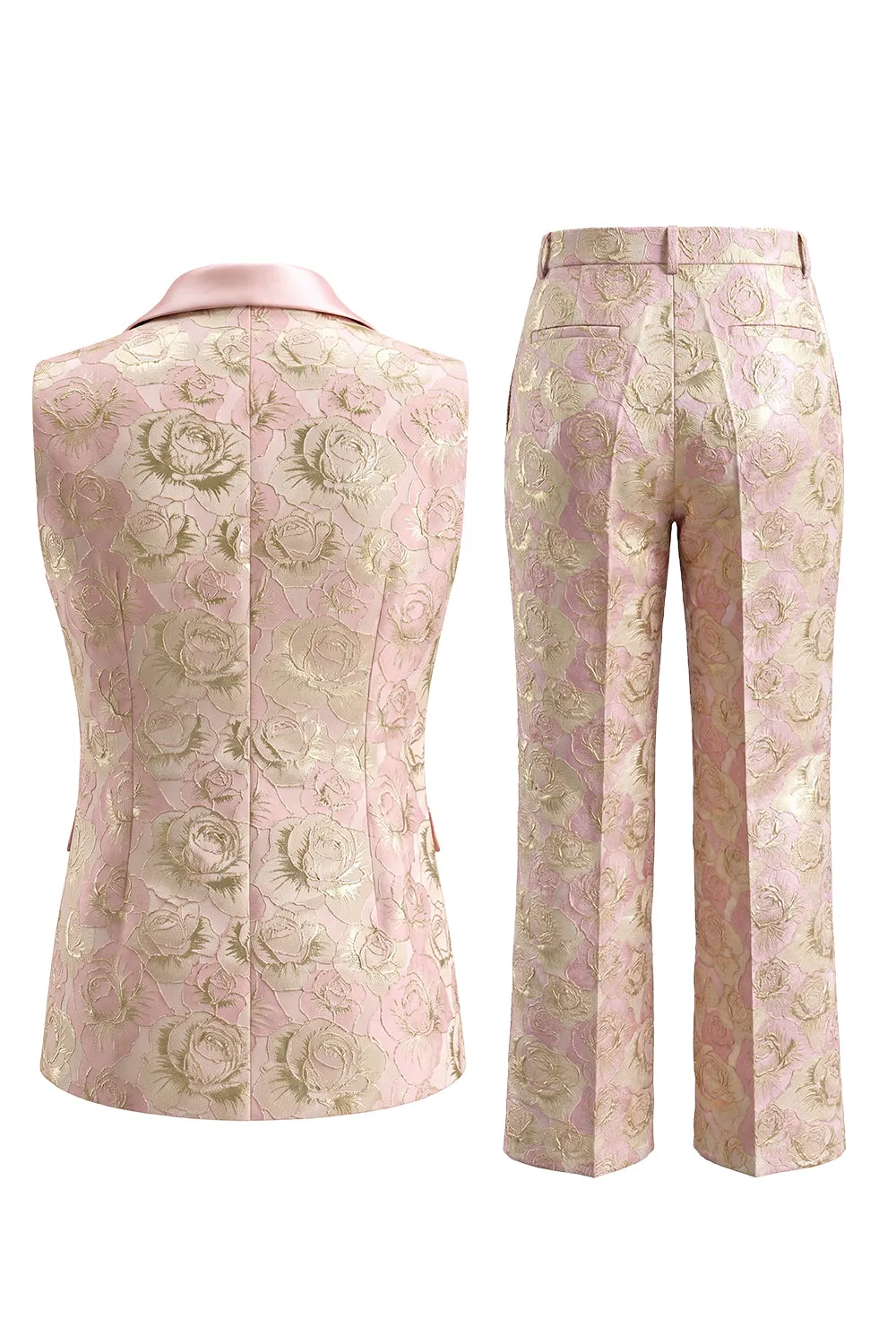 Floral Pink 2 Piece Shawl Lapel Double Breasted Prom Suits with Pockets sold by Zapaka product image thumbnail 2