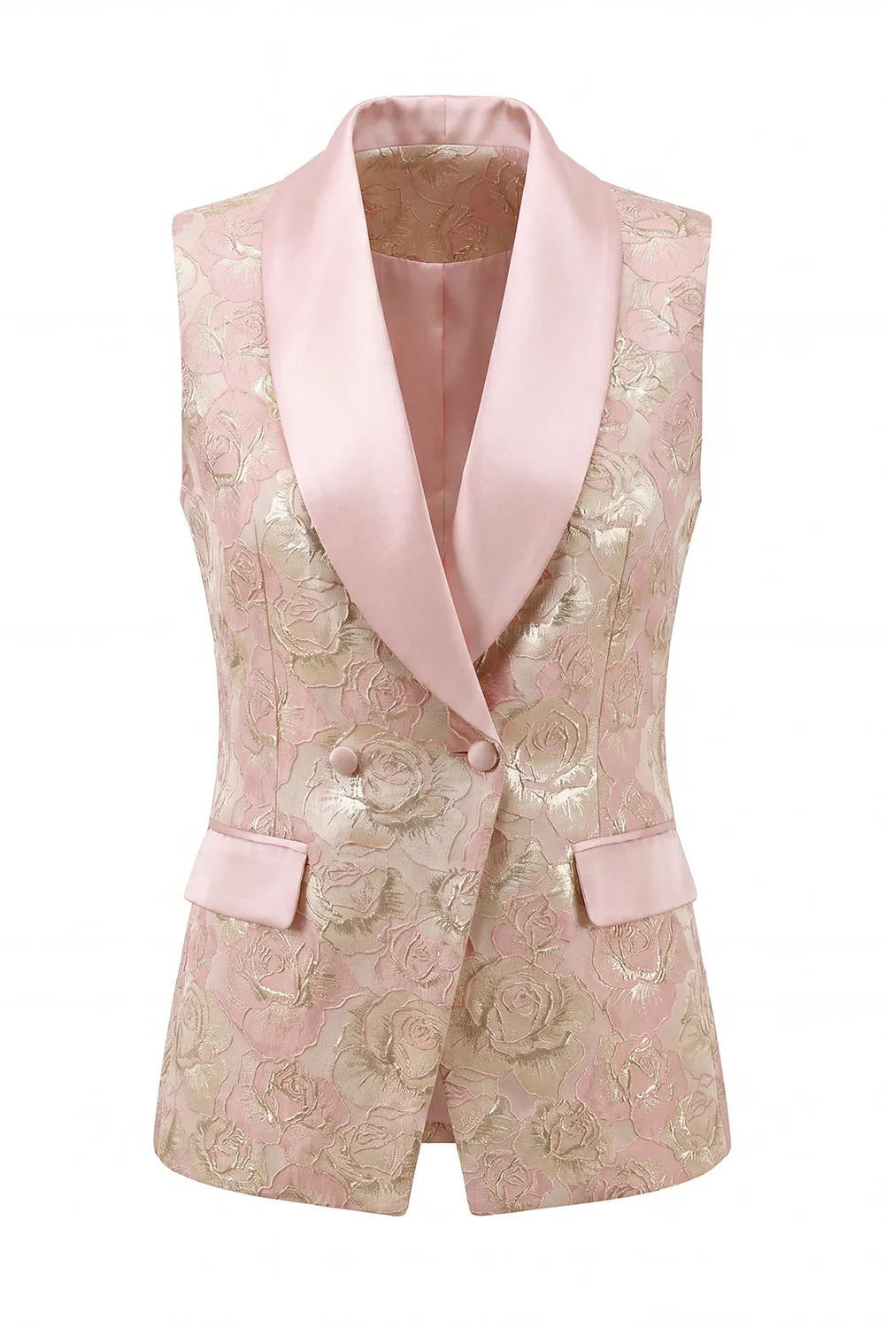 Floral Pink 2 Piece Shawl Lapel Double Breasted Prom Suits with Pockets sold by Zapaka product image thumbnail 3