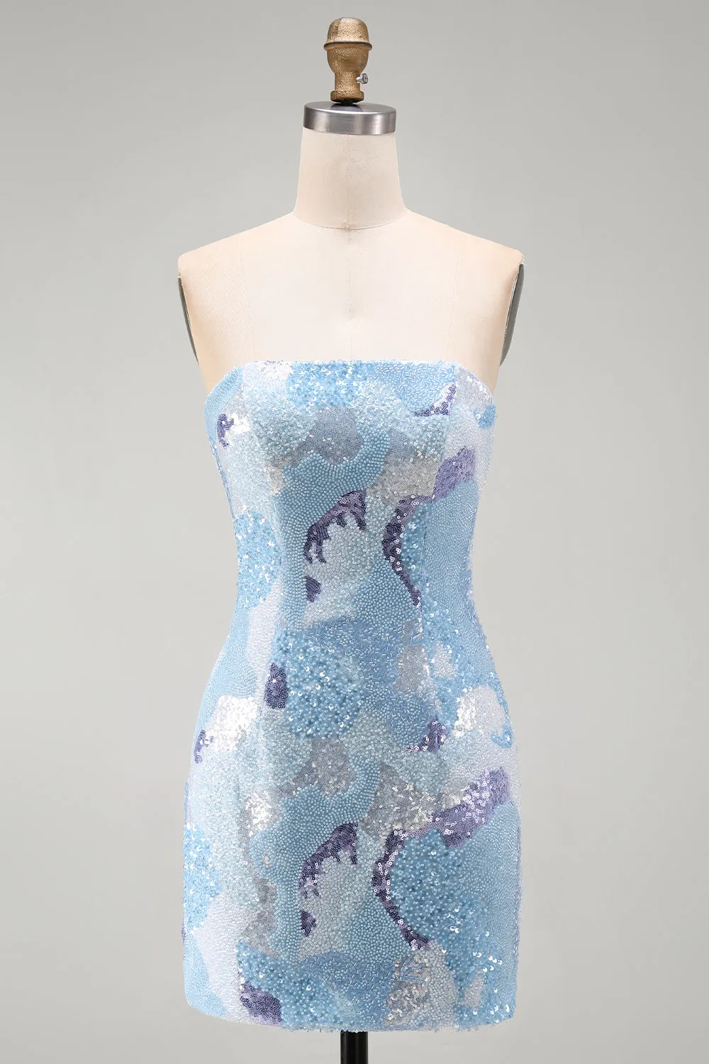 Strapless Blue Bodycon Short Homecoming Dress with Beading sold by Zapaka