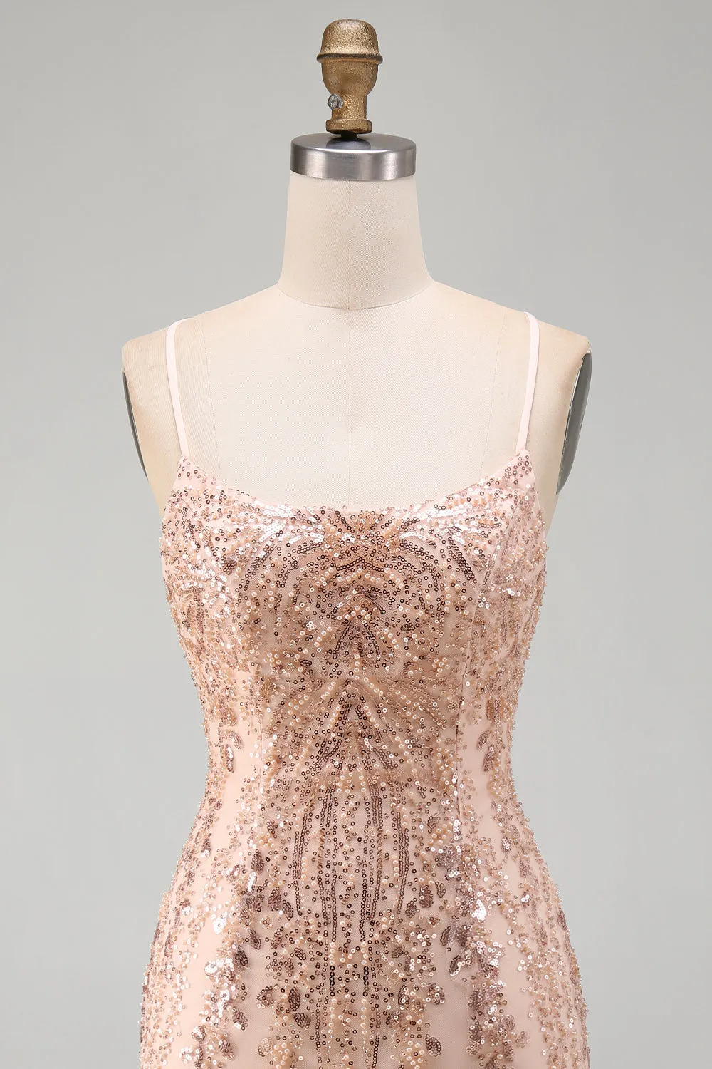 Champagne Bodycon Sequins Short Homecoming Dress with Lace Up Back sold by Zapaka product image thumbnail 4