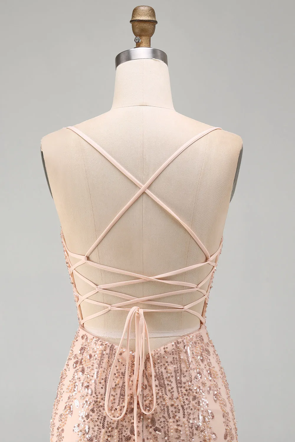 Champagne Bodycon Sequins Short Homecoming Dress with Lace Up Back sold by Zapaka product image thumbnail 5