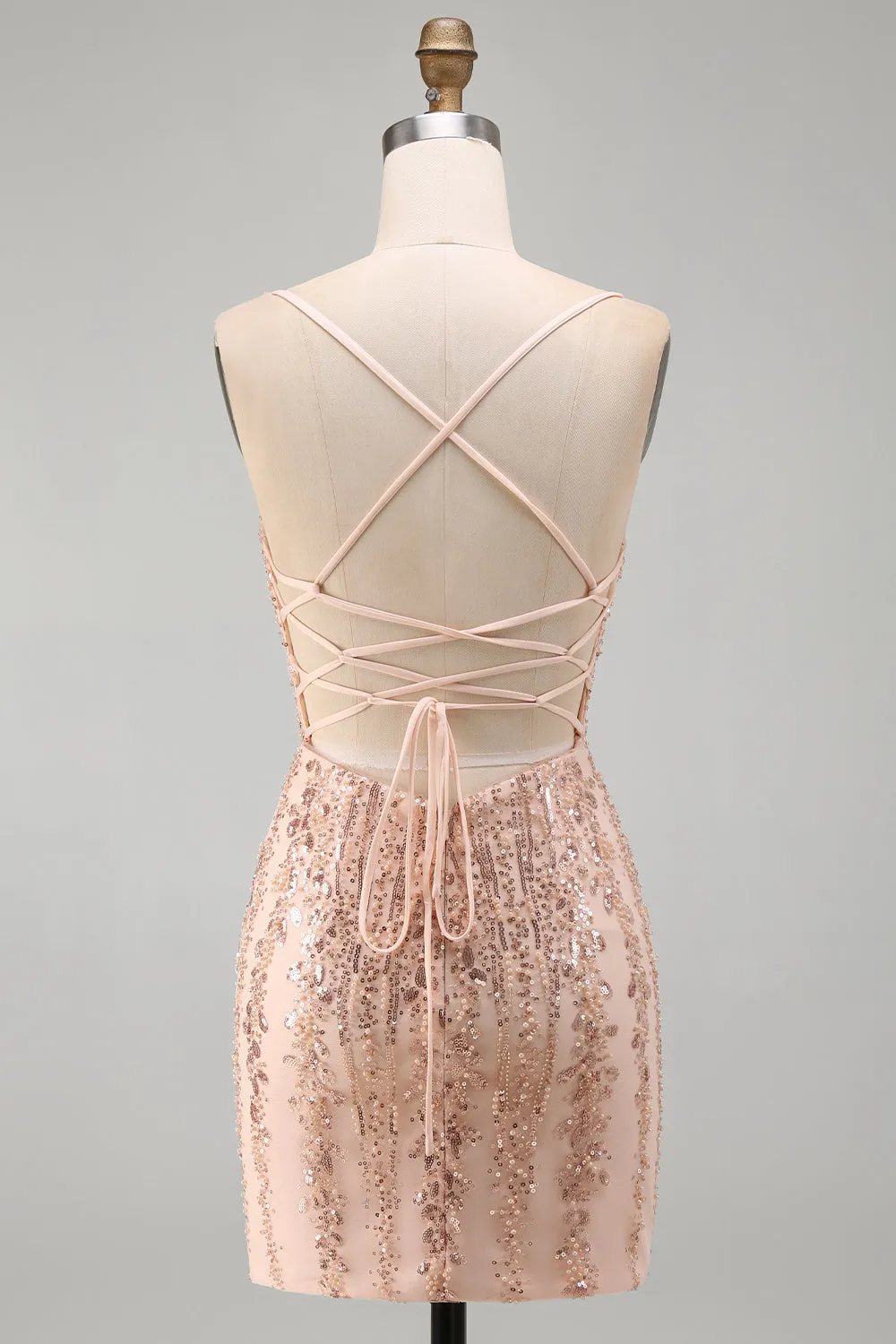 Champagne Bodycon Sequins Short Homecoming Dress with Lace Up Back sold by Zapaka product image thumbnail 2