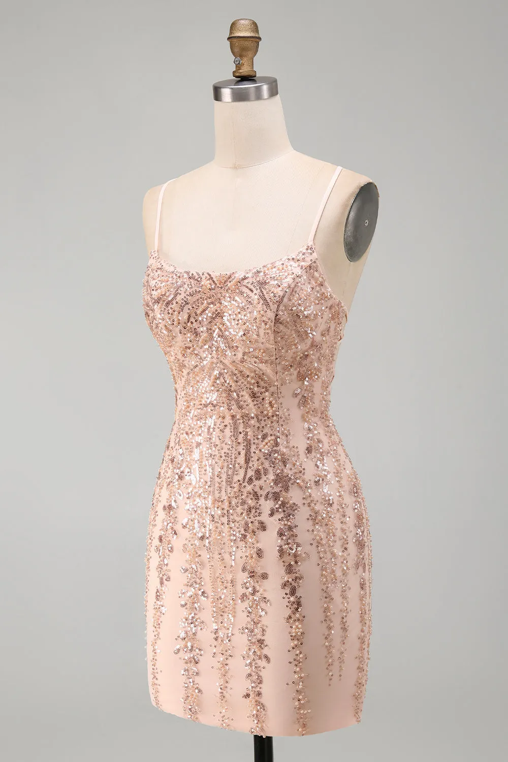 Champagne Bodycon Sequins Short Homecoming Dress with Lace Up Back sold by Zapaka product image thumbnail 3