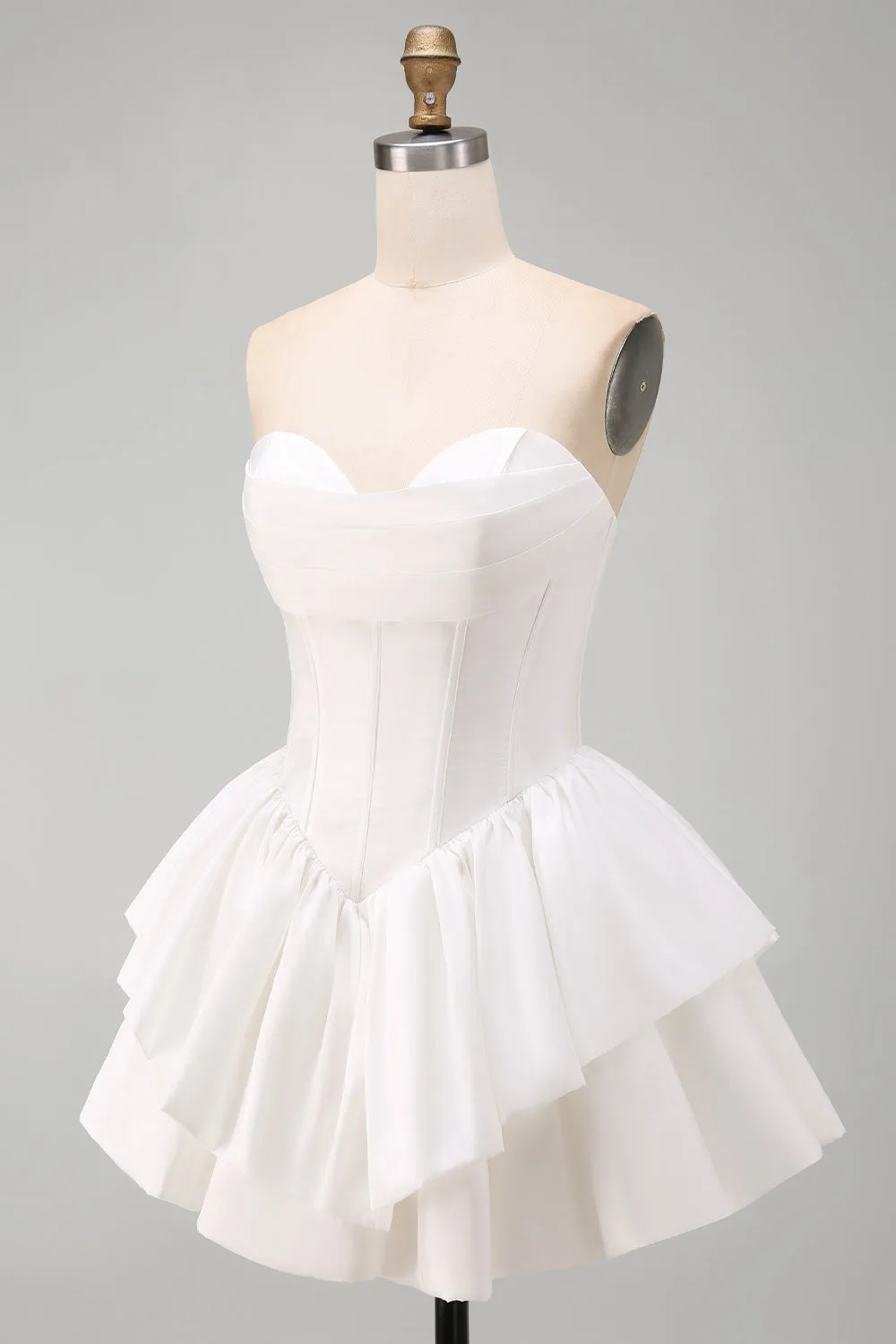 Sweetheart White A-Line Tiered Corset Short Homecoming Dress sold by Zapaka product image thumbnail 3