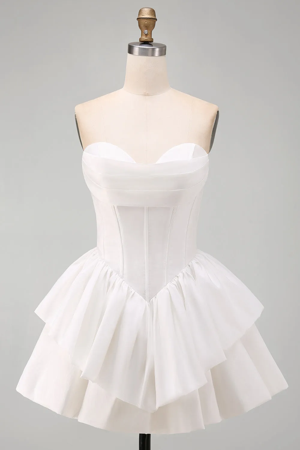 Sweetheart White A-Line Tiered Corset Short Homecoming Dress sold by Zapaka