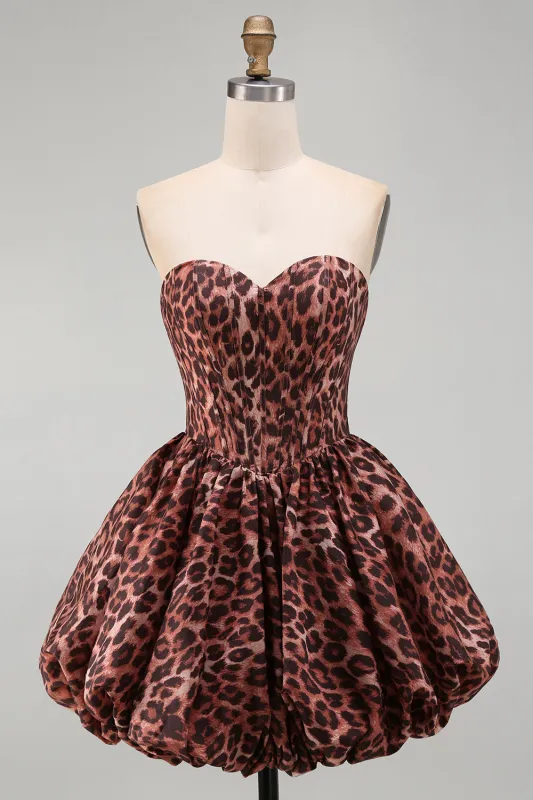 Sweetheart Leopard A-Line Corset Bubble Hem Homecoming Dress with Lace Up Back made by Zapaka