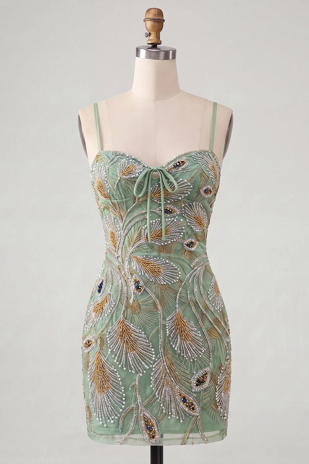 Green Bodycon Sequin Beaded Short Pearl Homecoming Dress with Lace Up Back sold by Zapaka product image thumbnail 5