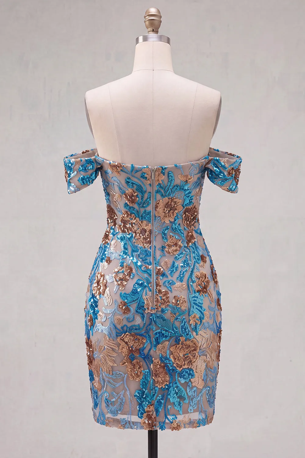Sparkly Blue Flower Off the Shoulder Bodycon Sequins Short Homecoming Dress sold by Zapaka product image thumbnail 2