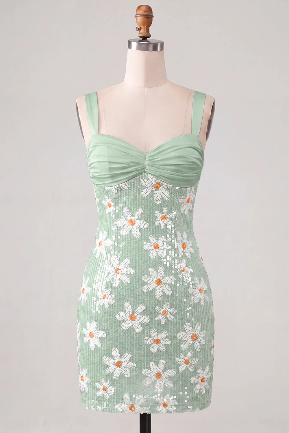 Green Floral Bodycon Sequins Thick Straps Short Homecoming Dress sold by Zapaka product image thumbnail 5