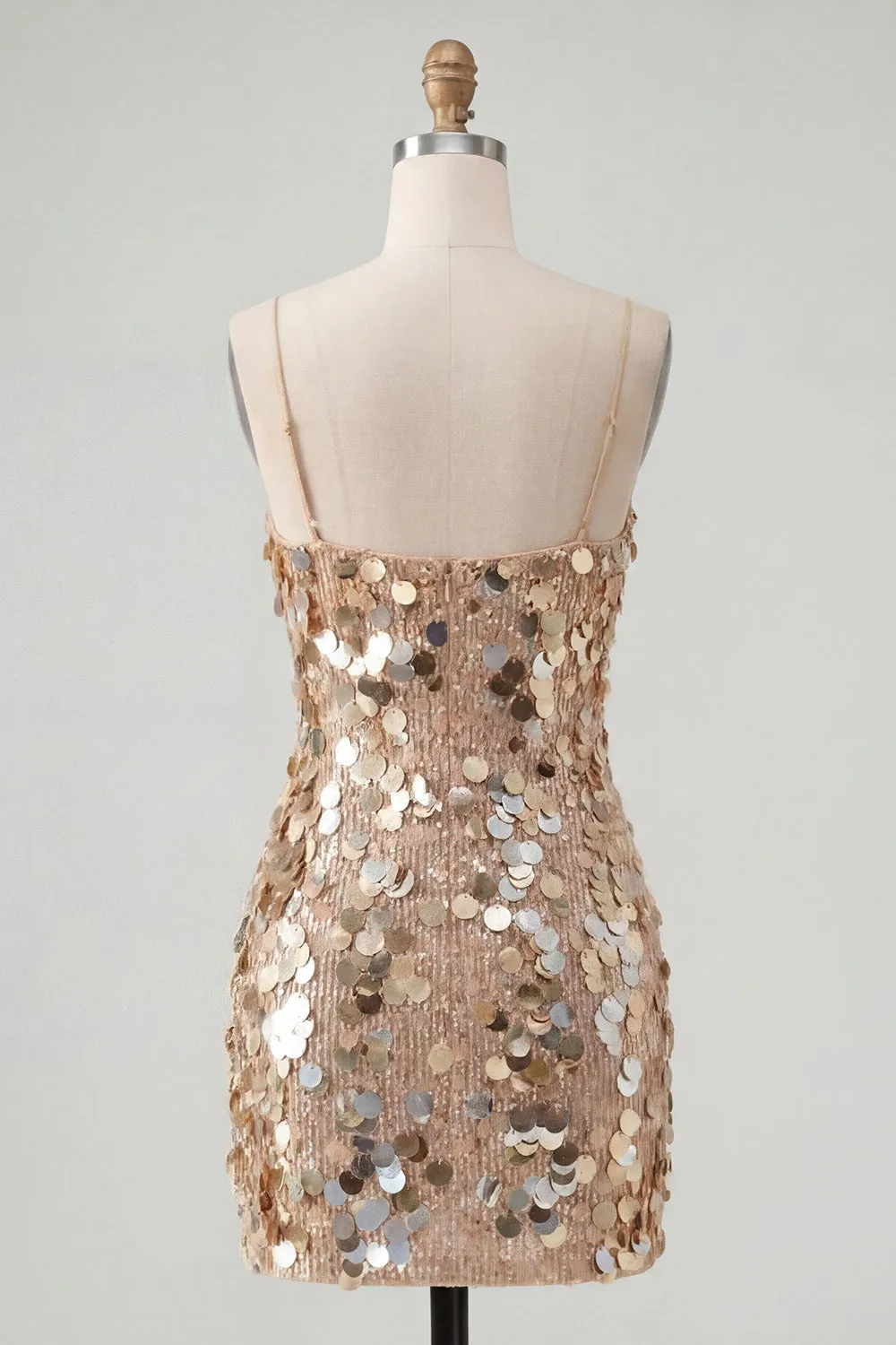 Sparkly Champagne Bodycon Sequins Spaghetti Straps Homecoming Dress sold by Zapaka product image thumbnail 2
