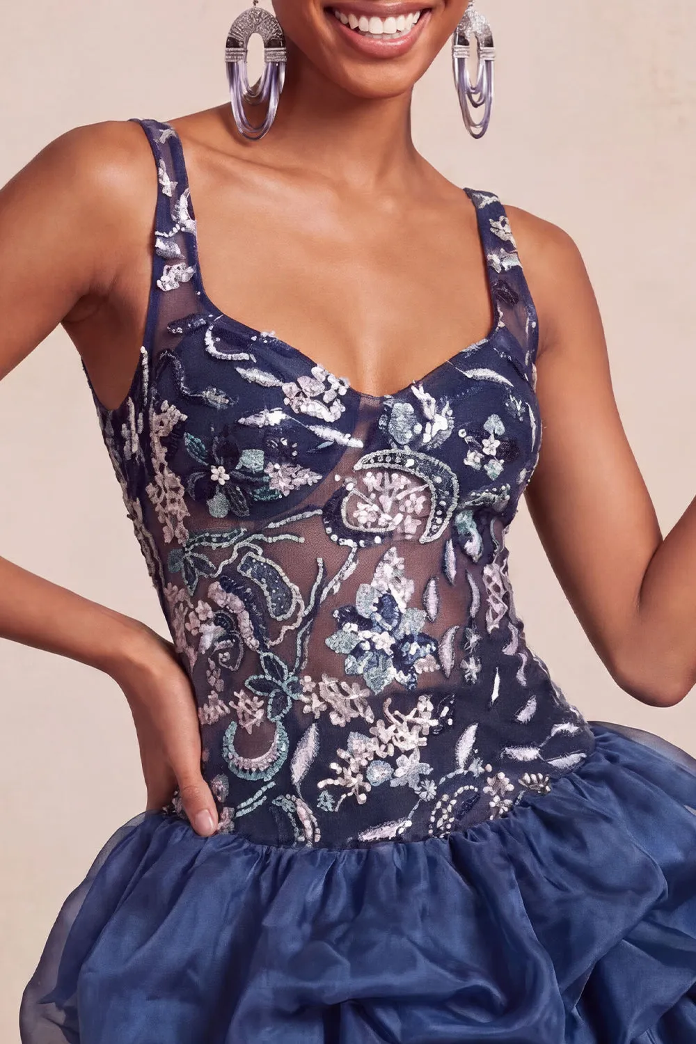 A-Line Navy Sequins Floral Thick Straps Short Homecoming Dress sold by Zapaka product image thumbnail 4