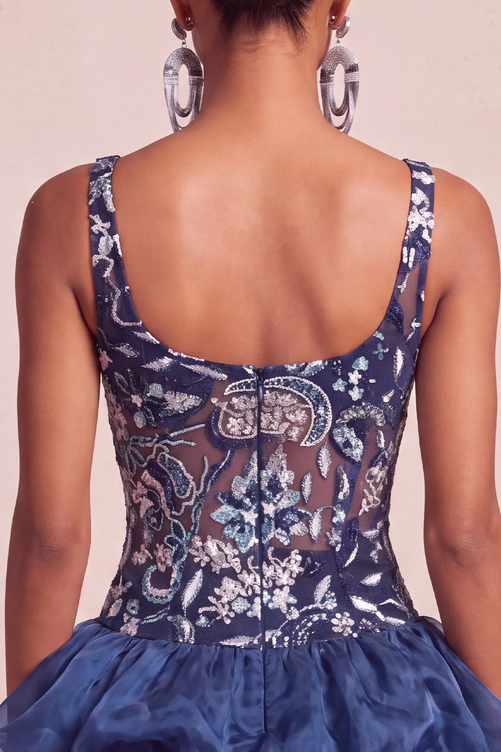 A-Line Navy Sequins Floral Thick Straps Short Homecoming Dress sold by Zapaka product image thumbnail 5
