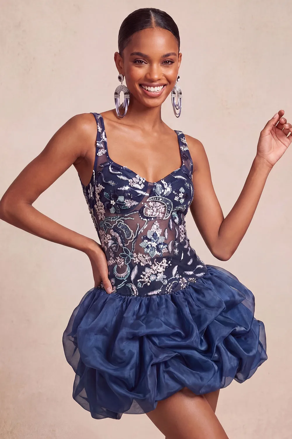 A-Line Navy Sequins Floral Thick Straps Short Homecoming Dress sold by Zapaka product image thumbnail 2