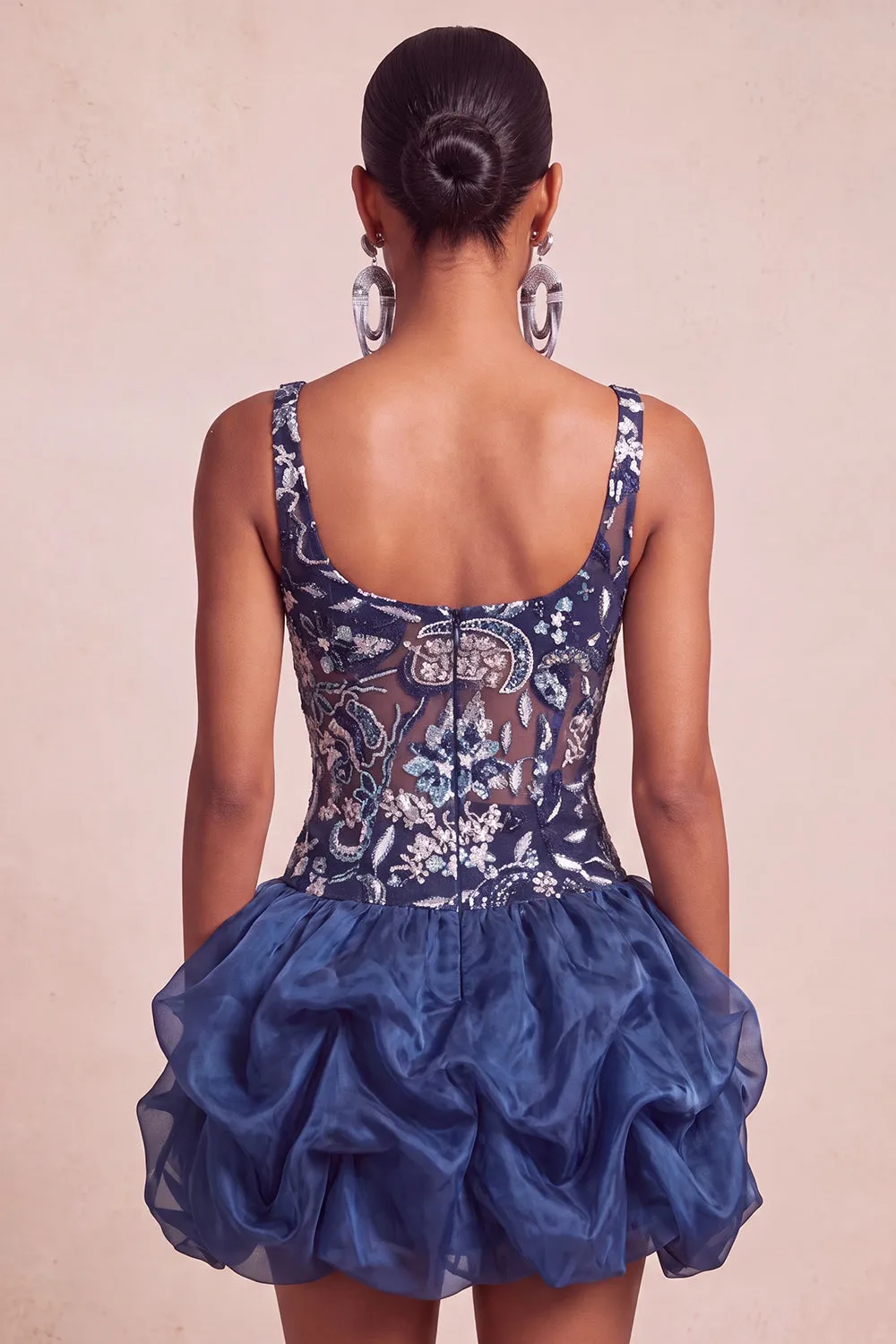 A-Line Navy Sequins Floral Thick Straps Short Homecoming Dress sold by Zapaka product image thumbnail 3