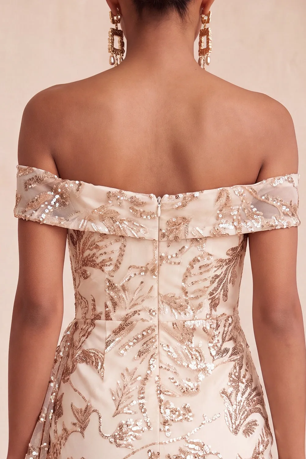 Off the Shoulder Champagne Bodycon Sequins Short Homecoming Dress with Sash sold by Zapaka product image thumbnail 5