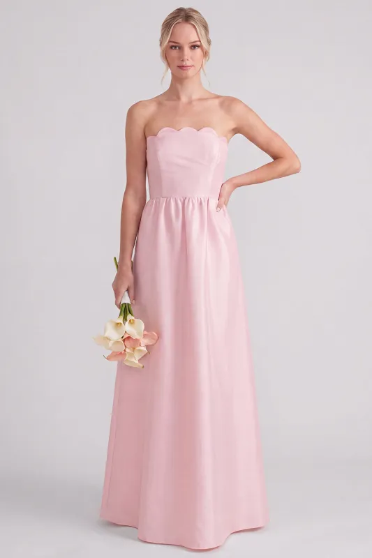 Pink Strapless A-Line Long Bridesmaid Dress made by Zapaka