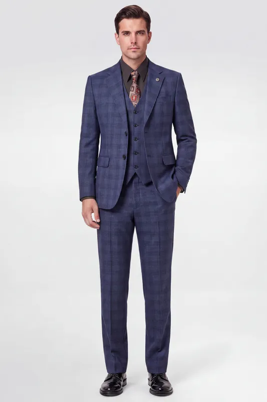 Navy 3 Piece Notch Lapel Single Breasted Men's Prom Suits made by Zapaka