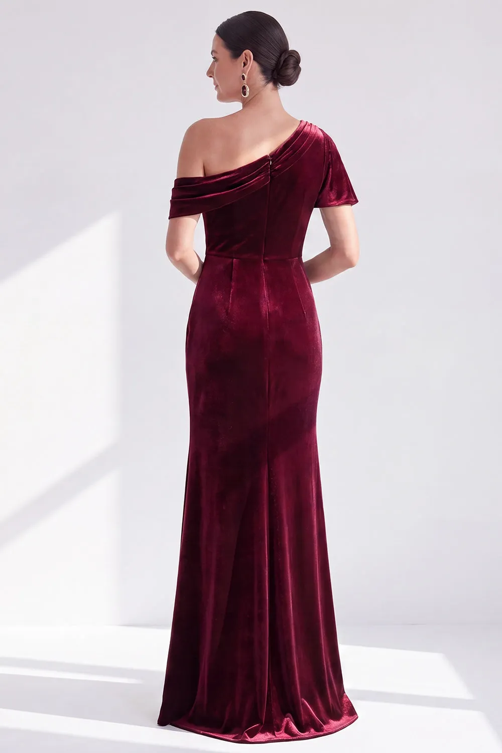 Mermaid Burgundy Velvet Off the Shoulder Ruched Long Mother of the Bride Dress sold by Zapaka product image thumbnail 2