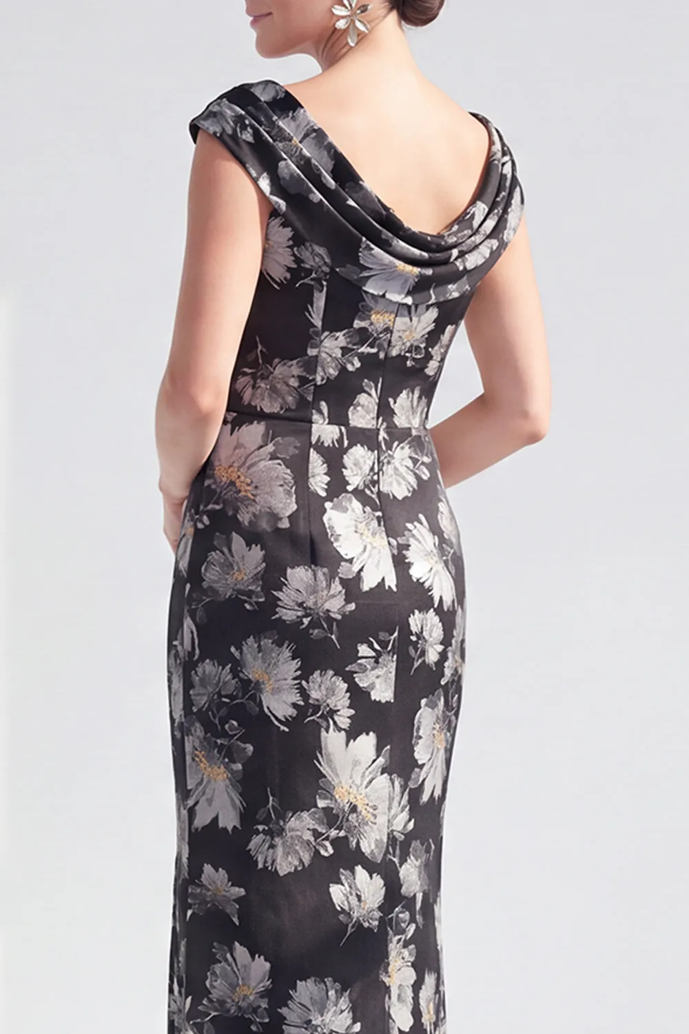 Mermaid Black Floral Long Mother of the Bride Dress with Slit sold by Zapaka product image thumbnail 4