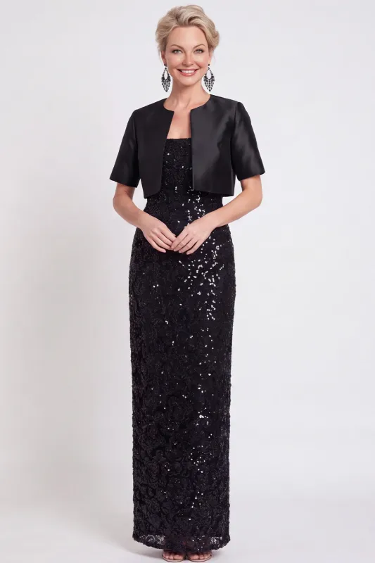 Sparkly Black Sequins Bodycon Long Mother of the Bride Dress with Slit made by Zapaka