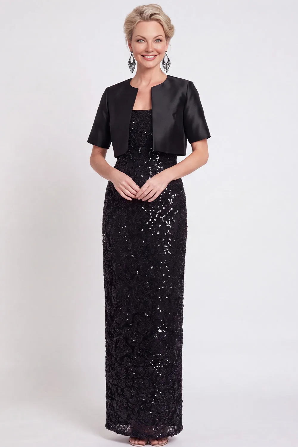 Sparkly Black Sequins Bodycon Long Mother of the Bride Dress with Slit sold by Zapaka
