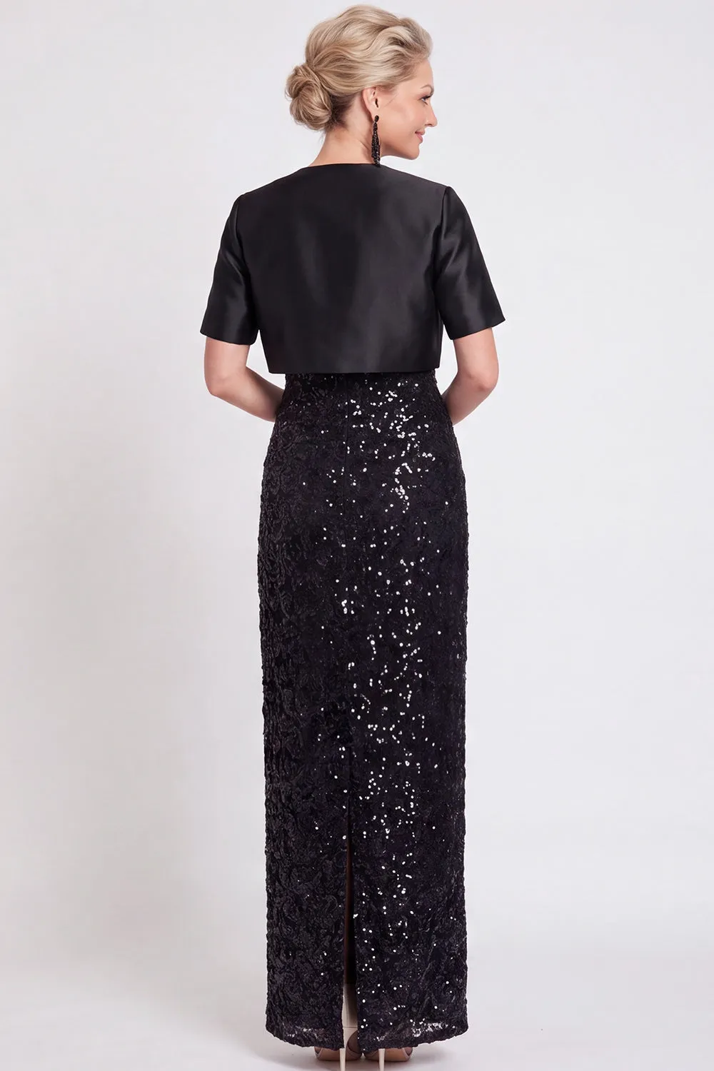 Sparkly Black Sequins Bodycon Long Mother of the Bride Dress with Slit sold by Zapaka product image thumbnail 2