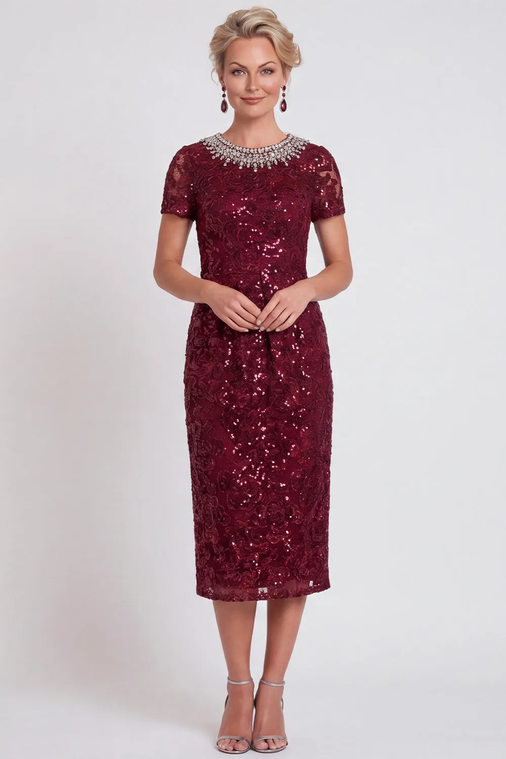 Sparkly Black Round Neck Sequins Bodycon Midi Mother of the Bride Dress with Beading sold by Zapaka product image thumbnail 5