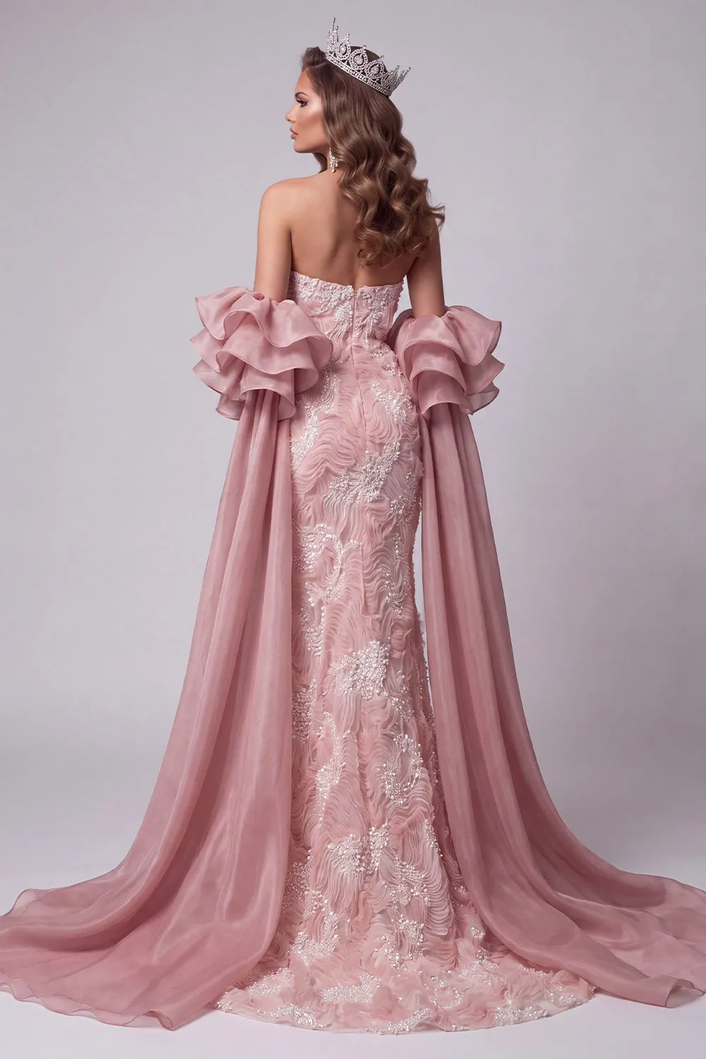 Strapless Pink Mermaid Beaded Long Pageant Dress with Train sold by Zapaka product image thumbnail 2
