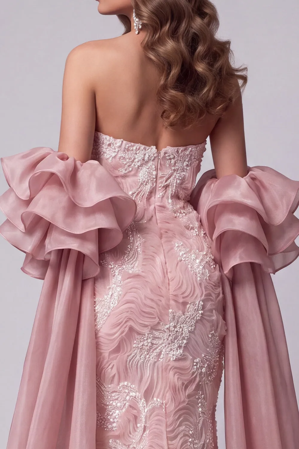 Strapless Pink Mermaid Beaded Long Pageant Dress with Train sold by Zapaka product image thumbnail 4