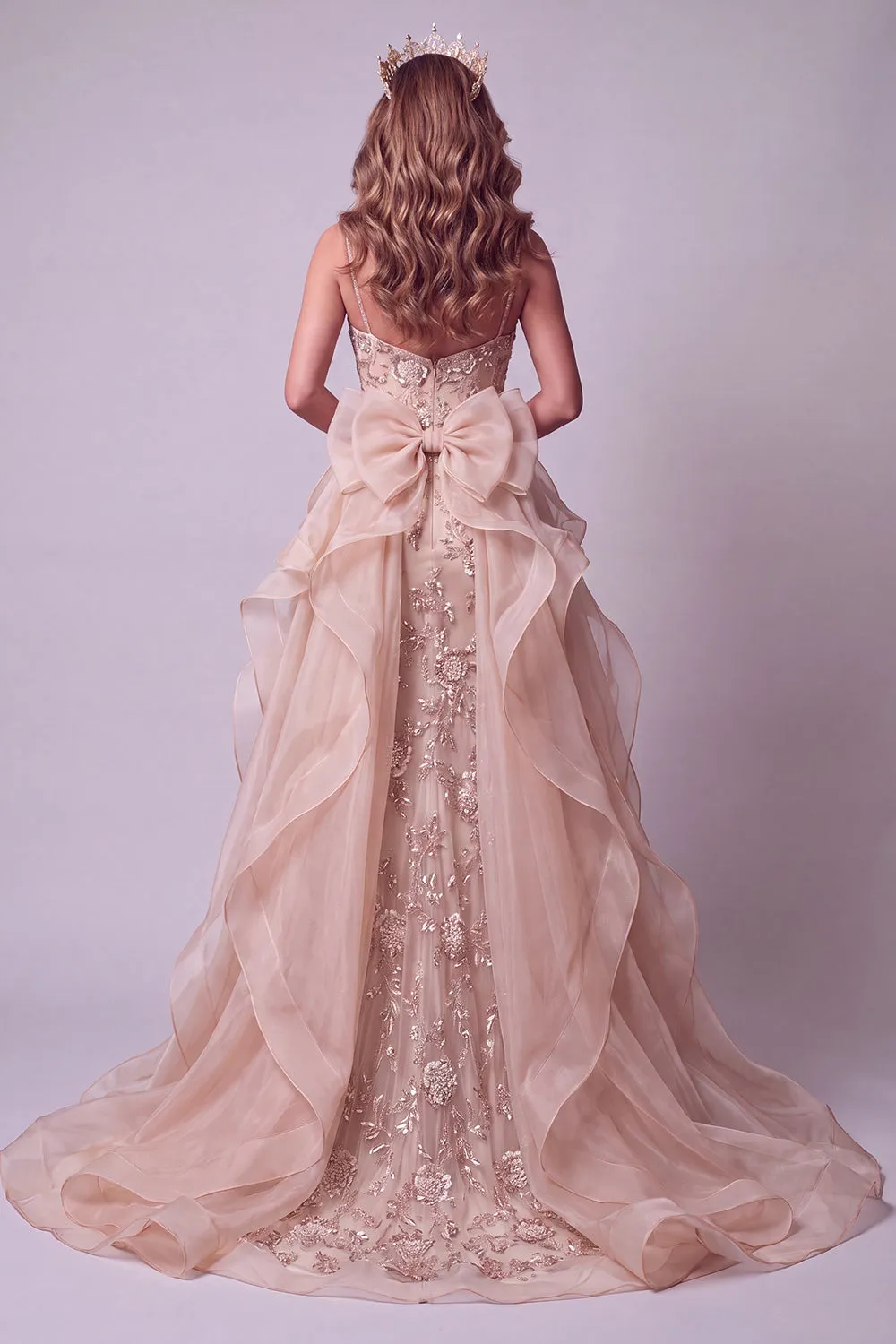Champagne Mermaid Spaghetti Straps Sequins Long Pageant Dress with Ruffle Train sold by Zapaka product image thumbnail 2