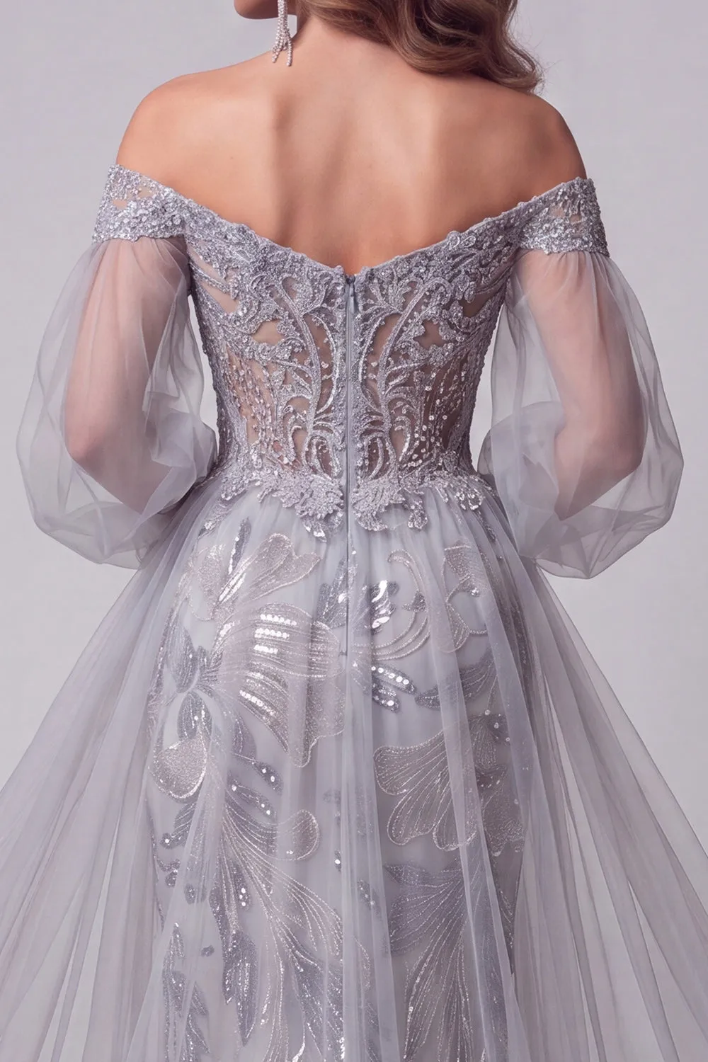 Off the Shoulder Dusty Blue Mermaid Sequins Long Pageant Dress with Train sold by Zapaka product image thumbnail 4