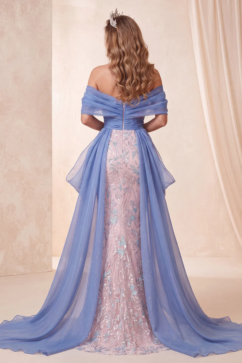 Blue and Pink Off the Shoulder Sequins Mermaid Long Pageant Dress with Train sold by Zapaka product image thumbnail 2