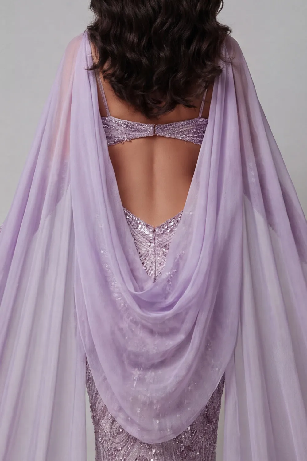 Lilac Spaghetti Straps Mermaid Cut Out Sequins Long Pageant Dress sold by Zapaka product image thumbnail 4