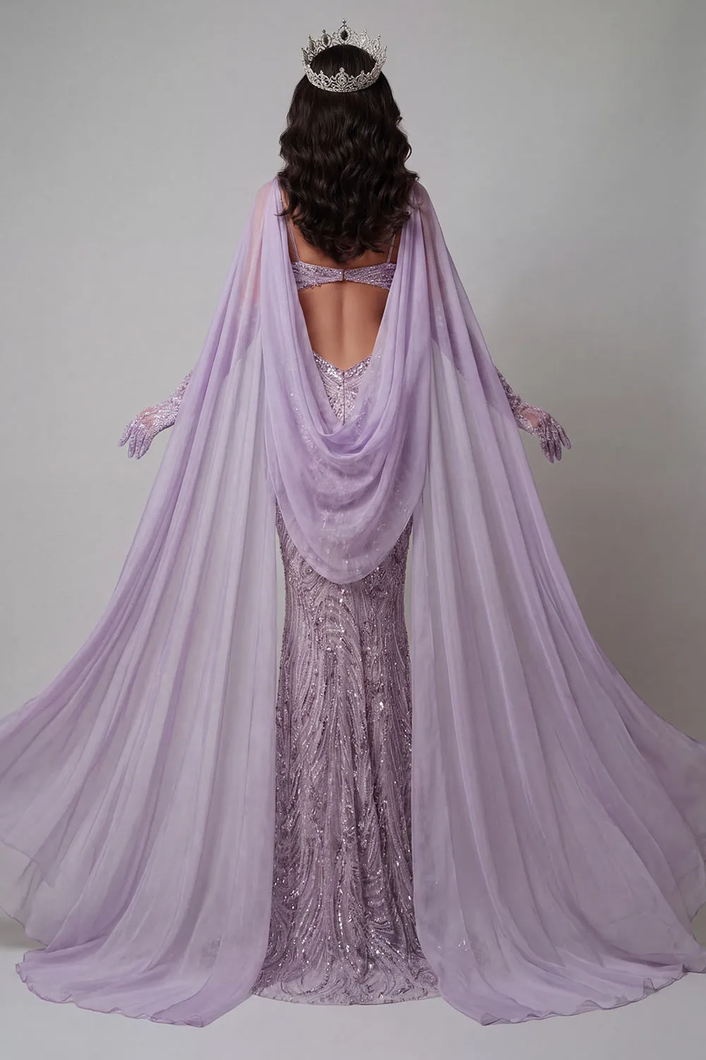 Lilac Spaghetti Straps Mermaid Cut Out Sequins Long Pageant Dress sold by Zapaka product image thumbnail 2