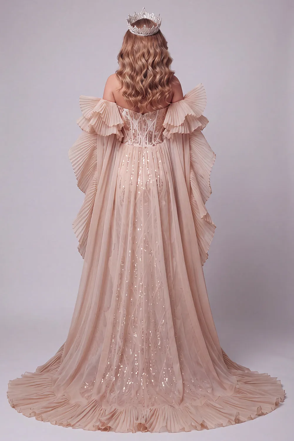 Champagne Sweetheart Mermaid Sequins Long Pageant Dress with Train sold by Zapaka product image thumbnail 2