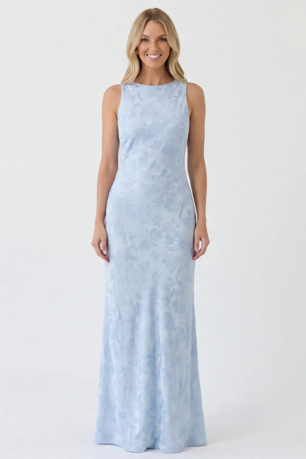Sage Floral Bateau Neck Mermaid Backless Long Bridesmaid Dress sold by Zapaka product image thumbnail 4