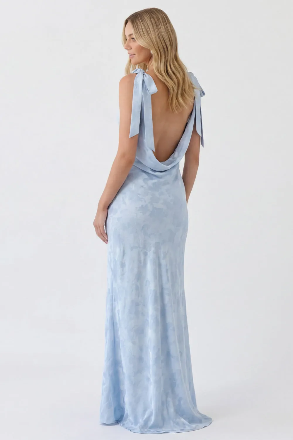 Sage Floral Bateau Neck Mermaid Backless Long Bridesmaid Dress sold by Zapaka product image thumbnail 5