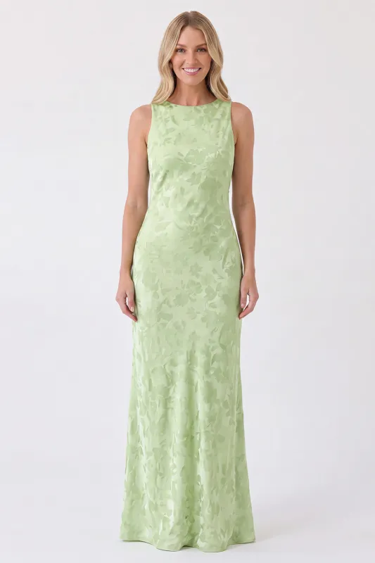Sage Floral Bateau Neck Mermaid Backless Long Bridesmaid Dress made by Zapaka