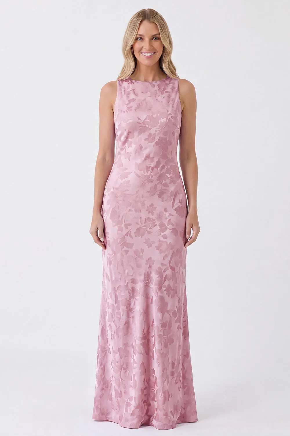 Sage Floral Bateau Neck Mermaid Backless Long Bridesmaid Dress sold by Zapaka product image thumbnail 3