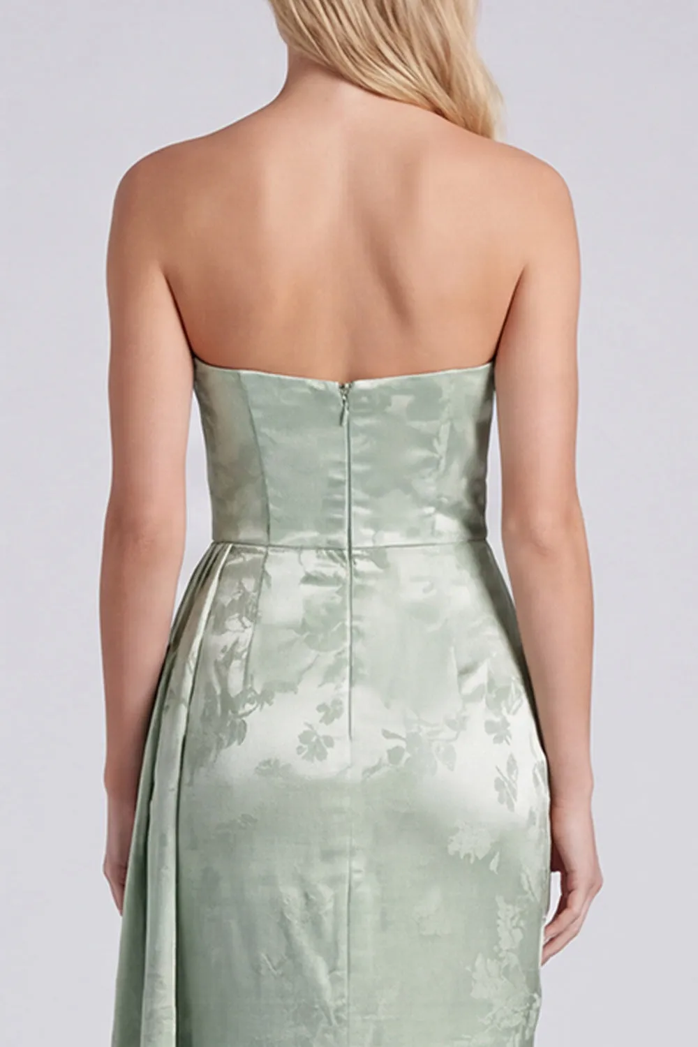 Satin Sage Strapless Ruched Mermaid Floral Long Bridesmaid Dress with Sash sold by Zapaka product image thumbnail 5