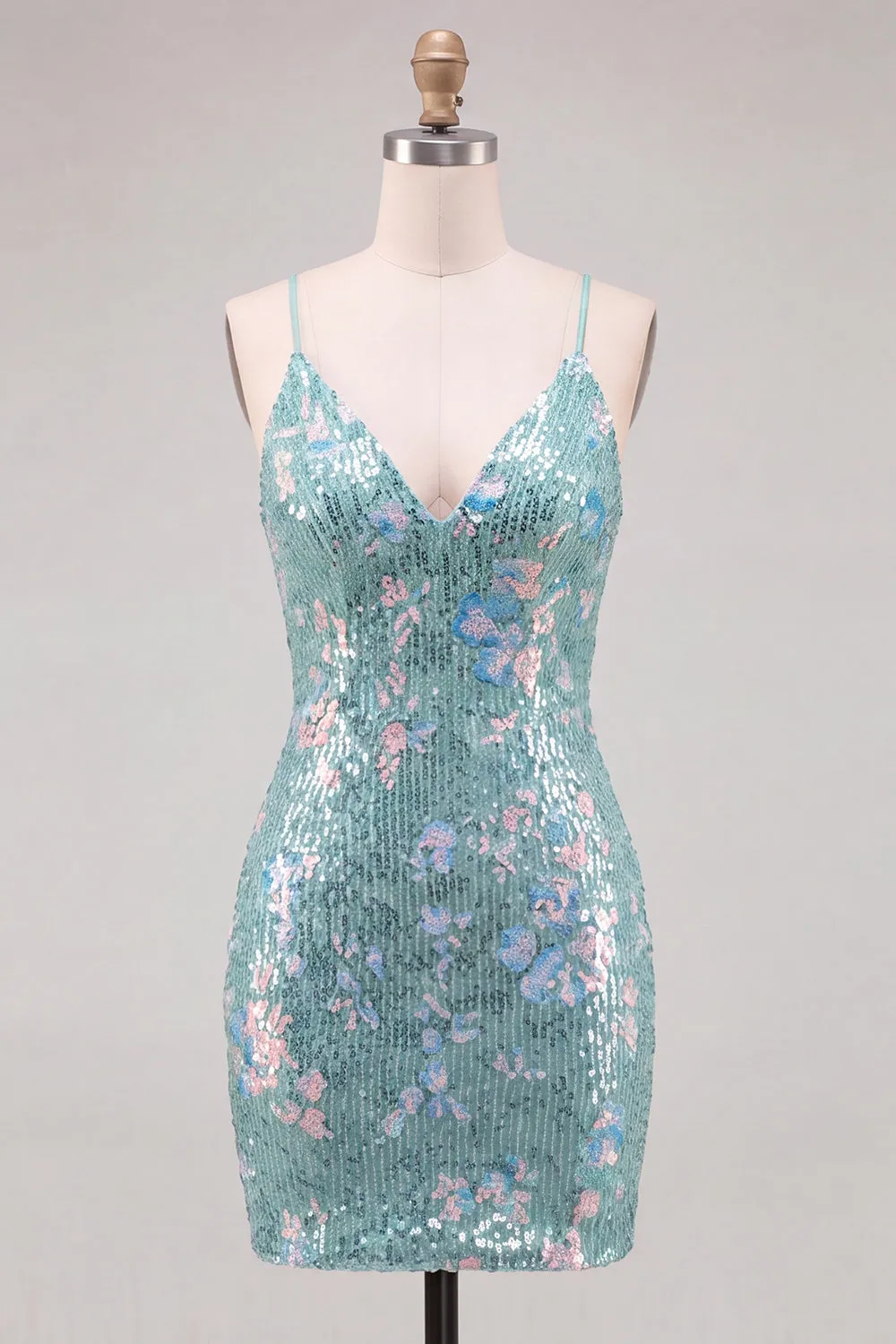 Sparkly Green Bodycon Sequins Spaghetti Straps Lace Up Back Homecoming Dress sold by Zapaka product image thumbnail 5