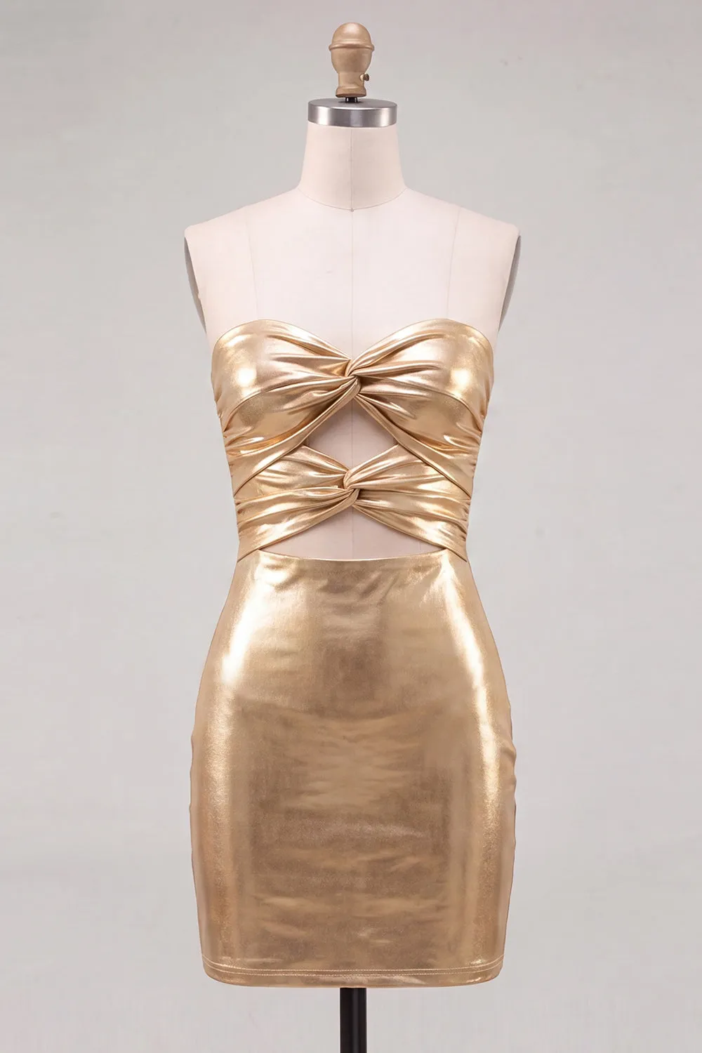 Gold Sweetheart Bodycon Keyhole Metallic Lace Up Back 80s Homecoming Dress sold by Zapaka product image thumbnail 5