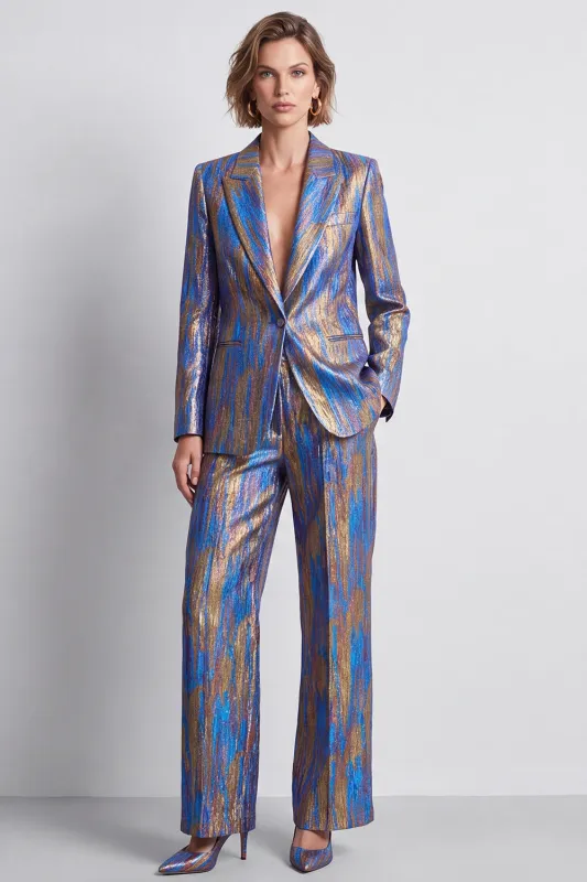 Blue 2 Piece Peak Lapel One Button Women Suits made by Zapaka
