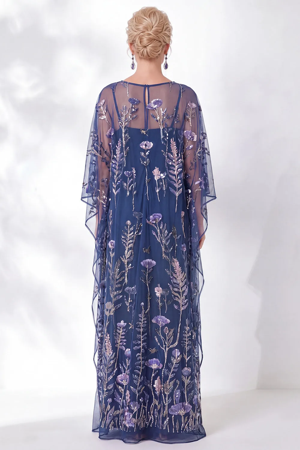 Navy Sheath Floral Round Neck Embroidered Mother Of the Bride Dress sold by Zapaka product image thumbnail 2