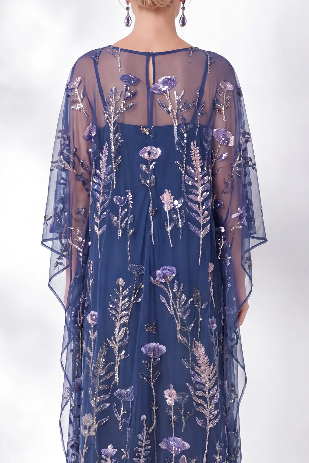 Navy Sheath Floral Round Neck Embroidered Mother Of the Bride Dress sold by Zapaka product image thumbnail 4