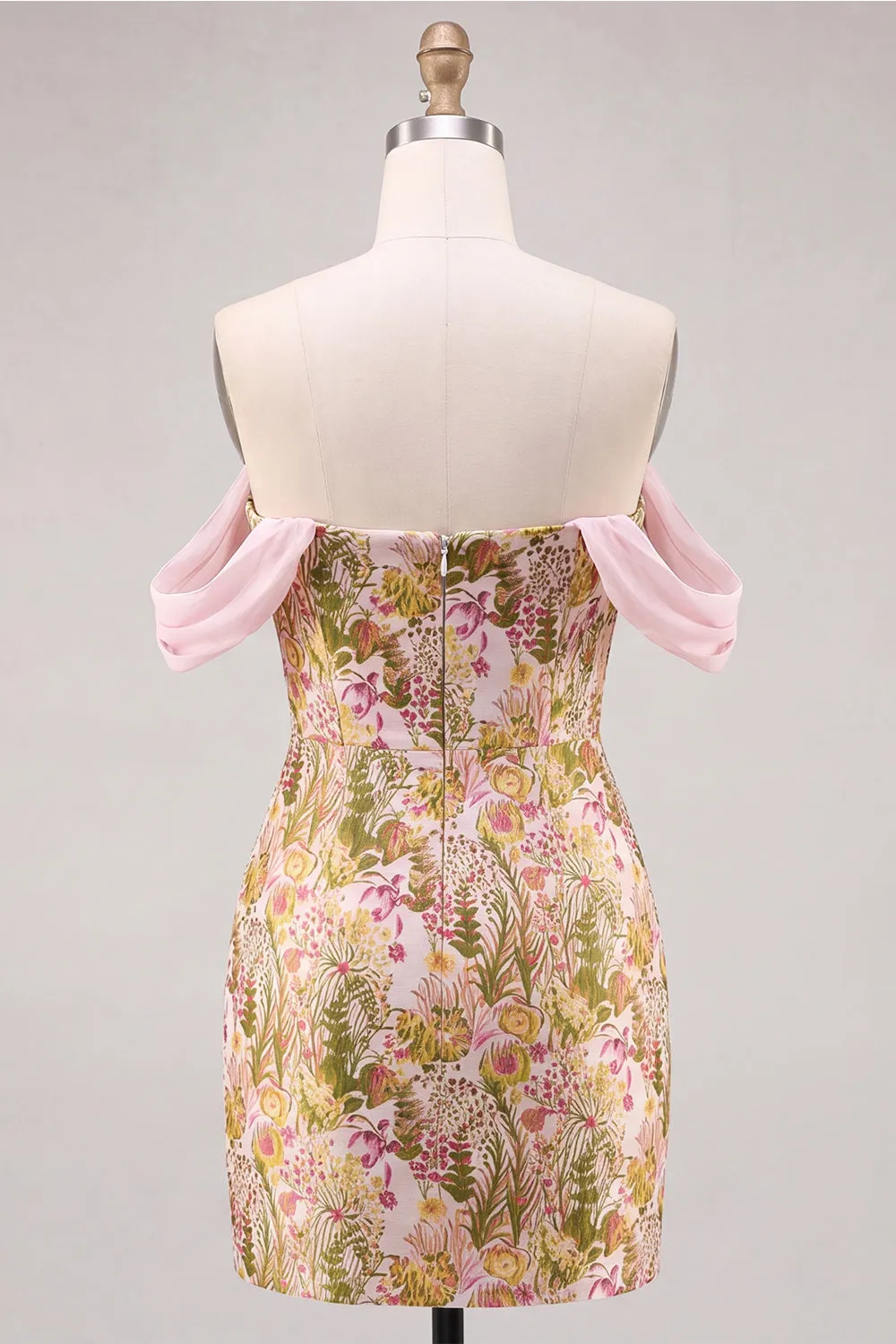 Pink Flower Off the Shoulder Bodycon Short Homecoming Dress sold by Zapaka product image thumbnail 2