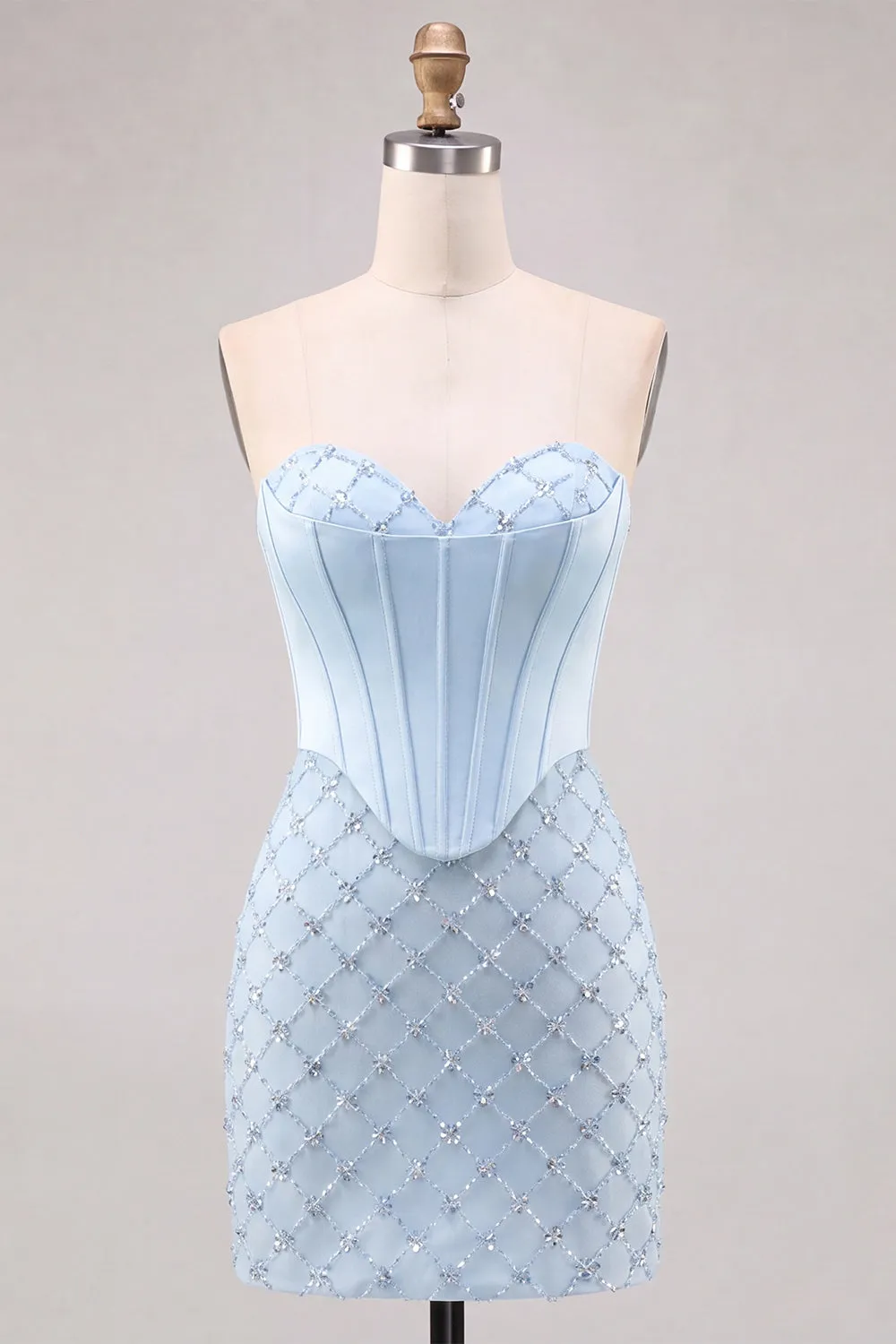 Sweetheart Blue Corset Bodycon Beaded Short Homecoming Dress sold by Zapaka product image thumbnail 5
