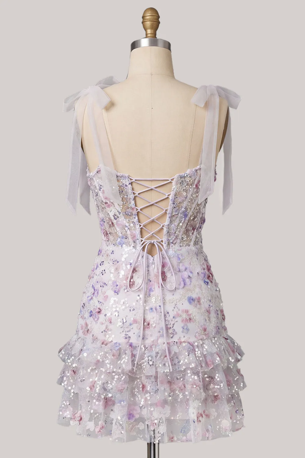 Lilac Bodycon Sequins Tiered Ruffled Corset Short Homecoming Dress sold by Zapaka product image thumbnail 2