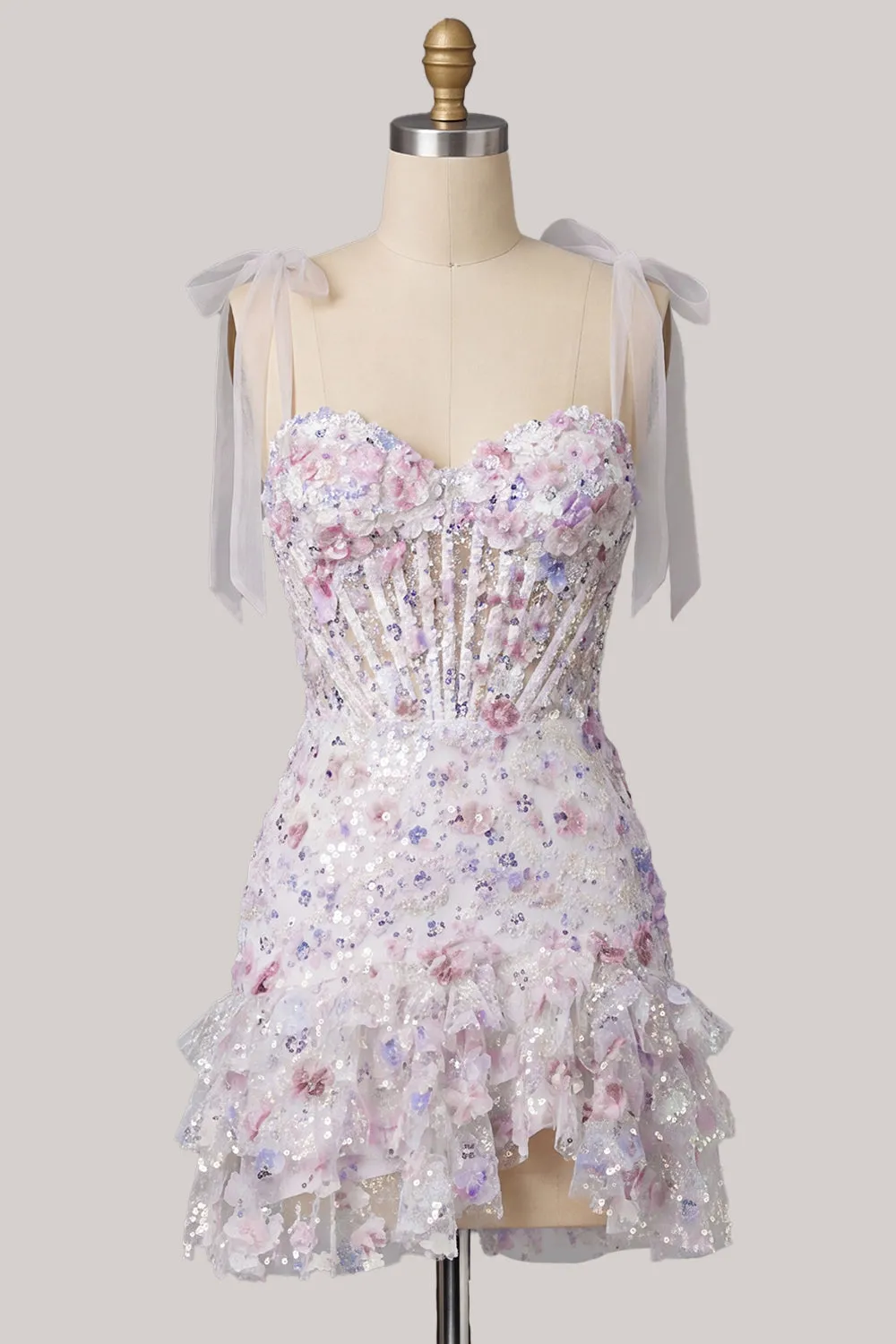 Lilac Bodycon Sequins Tiered Ruffled Corset Short Homecoming Dress sold by Zapaka