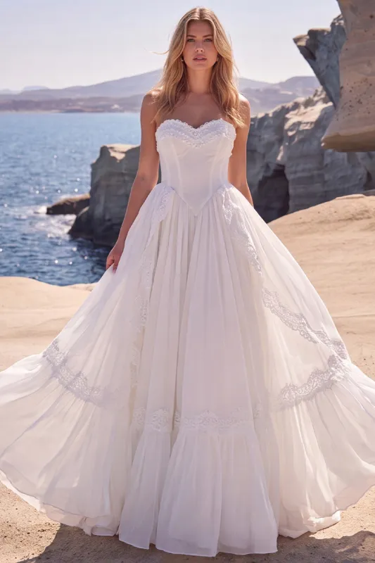 White Sweetheart A-Line Corset Basque Waist Long Wedding Dress made by Zapaka